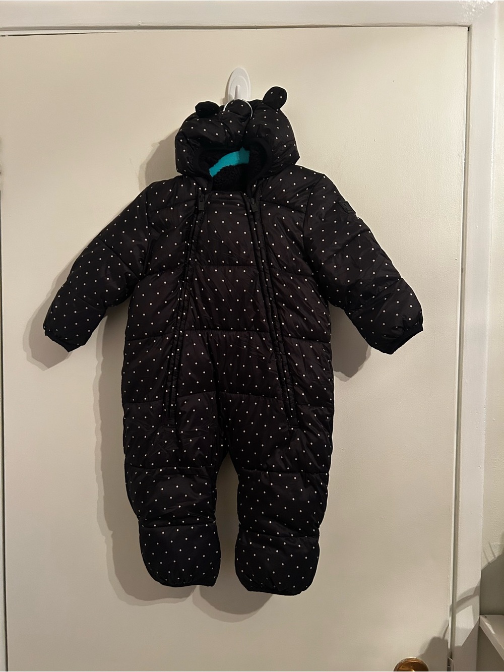 GAP Black Polka Dot Padded Baby One-Piece Snowsuit with Hood
